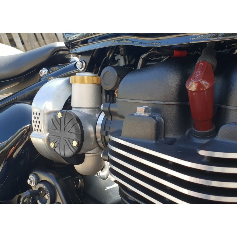 Motone TPS Carb/Throttle Body Cover - Pair - Union Jack - Black