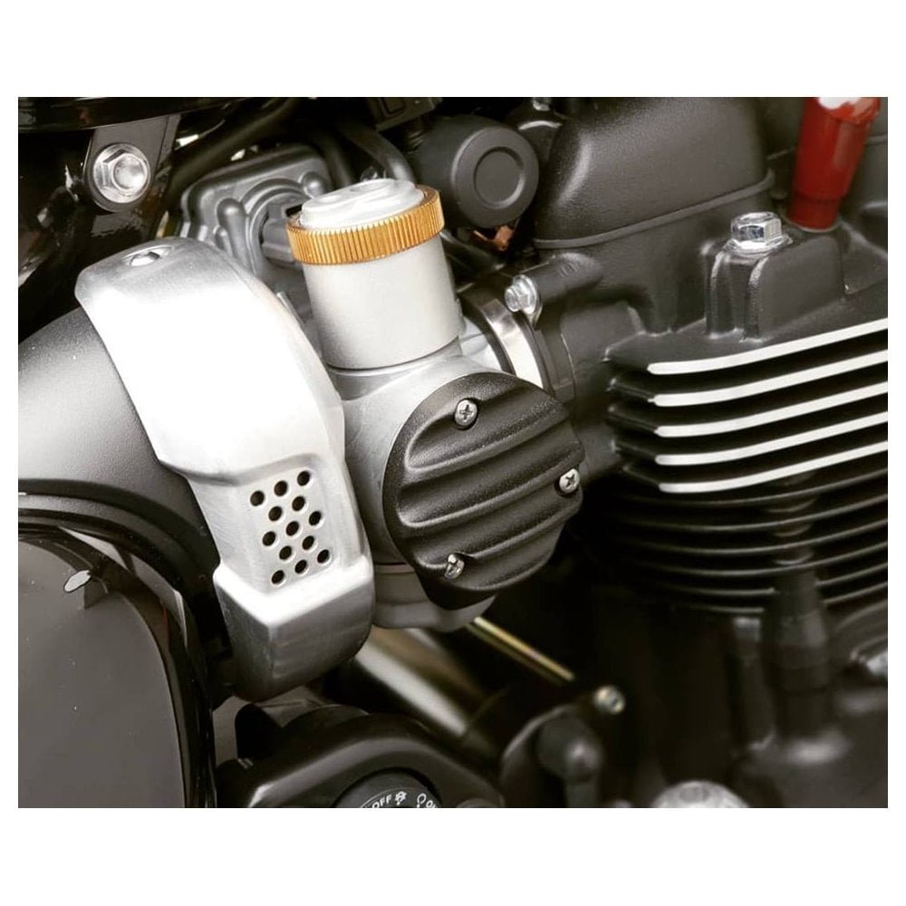 Motone TPS Carb/Throttle Body Cover - Pair - Ribbed/Finned - Black & Black and Contrast Polished