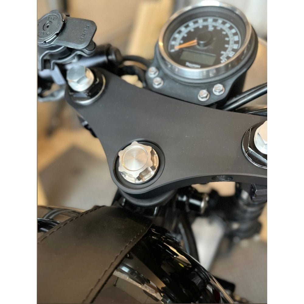 Motone "The Godfather" Top Yoke / Steering Stem TITANIUM Nut - AC - Spun Metal Finish