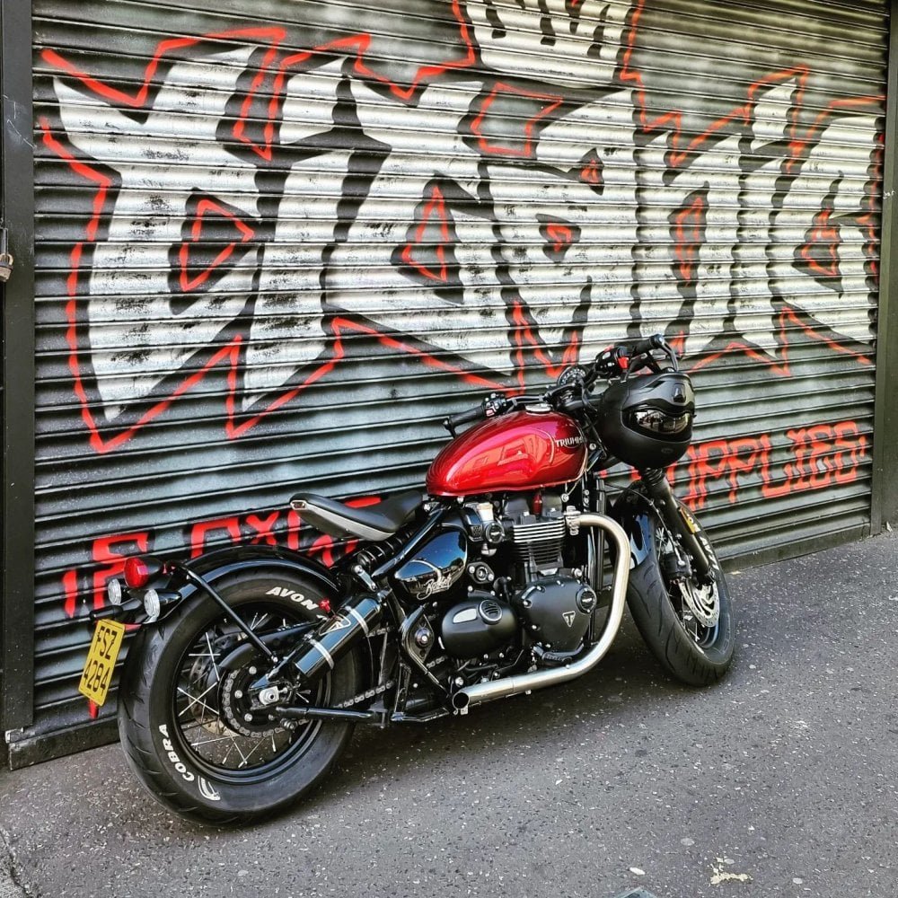 Motone MAYHEM SHORTYS Slash-Cut Exhaust Pipes for Bobber/Speedmaster - Brushed