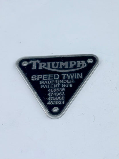 70-1595 - PATENT PLATE - SPEED TWIN - ALLOY
