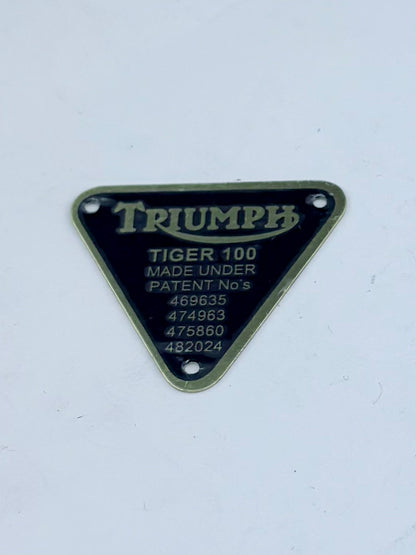 70-1678 - PATENT PLATE - TIGER 100 - BRASS