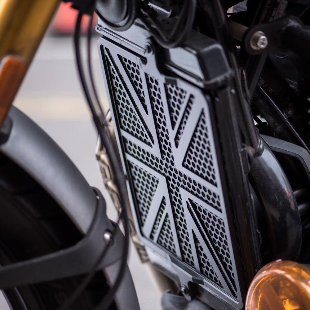 Motone Billet Radiator Guard Kit 400 - Union Jack - Black