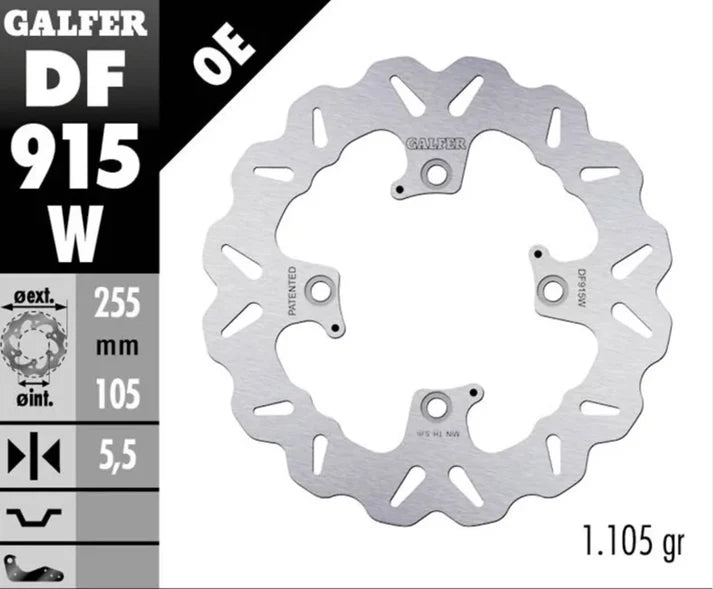 Galfer Waved Rotor – Rear - 2016+ Triumph  – Bonneville, Bobber, T100, T120, Scrambler, Street Twin, Thruxton – DF915W