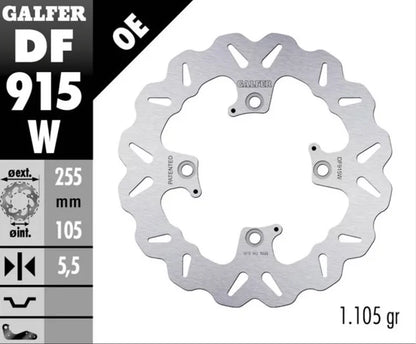Galfer Waved Rotor – Rear - 2016+ Triumph  – Bonneville, Bobber, T100, T120, Scrambler, Street Twin, Thruxton – DF915W