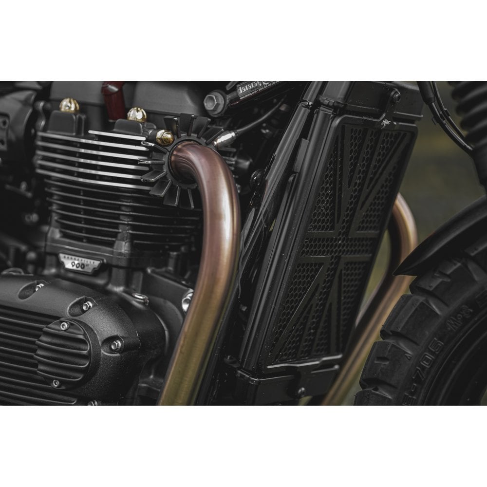 Motone Billet Radiator Guard Kit - Union Jack - Black - T120/T100/Thruxton/Street Series