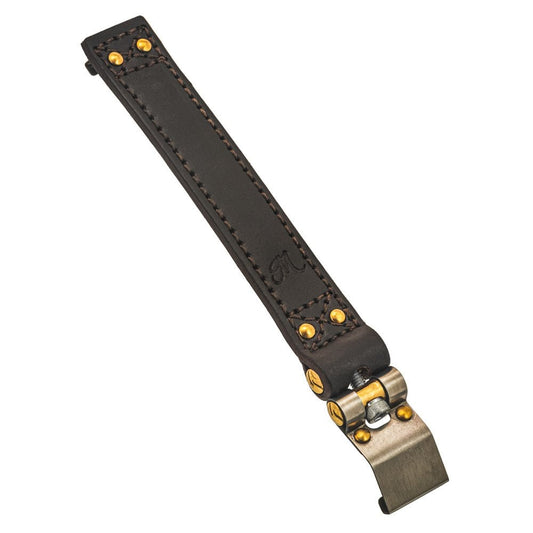 Motone The Beltane - Bobber/Speedmaster Battery Strap - Brown Leather & Brass