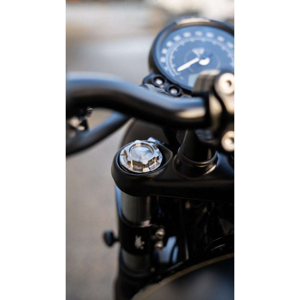Motone The Capos - Fork Top Caps Pair - Late Street Twin & Street Scramber, All T120 -Titanium