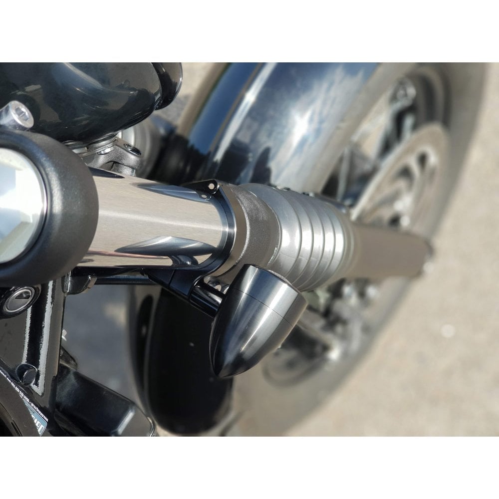 Motone Wrap-Around Fork M8 (8mm) Indicator Turn Signal Bracket Clamps - Pair - 47mm - Black (Bobber)