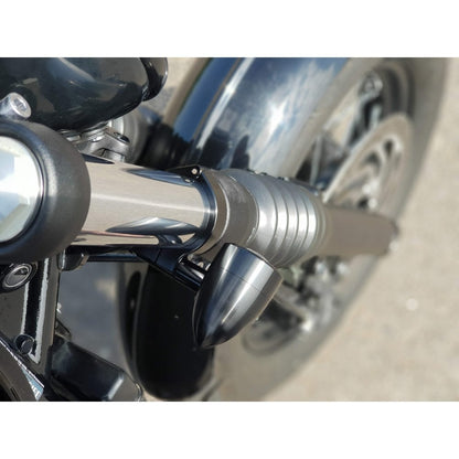 Motone Wrap-Around Fork M8 (8mm) Indicator Turn Signal Bracket Clamps - Pair - 47mm - Black (Bobber)