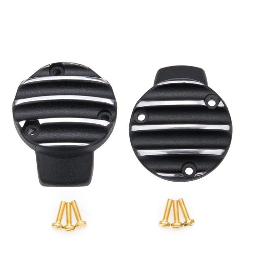 Motone TPS Carb/Throttle Body Cover - Pair - Ribbed/Finned - Black & Black and Contrast Polished